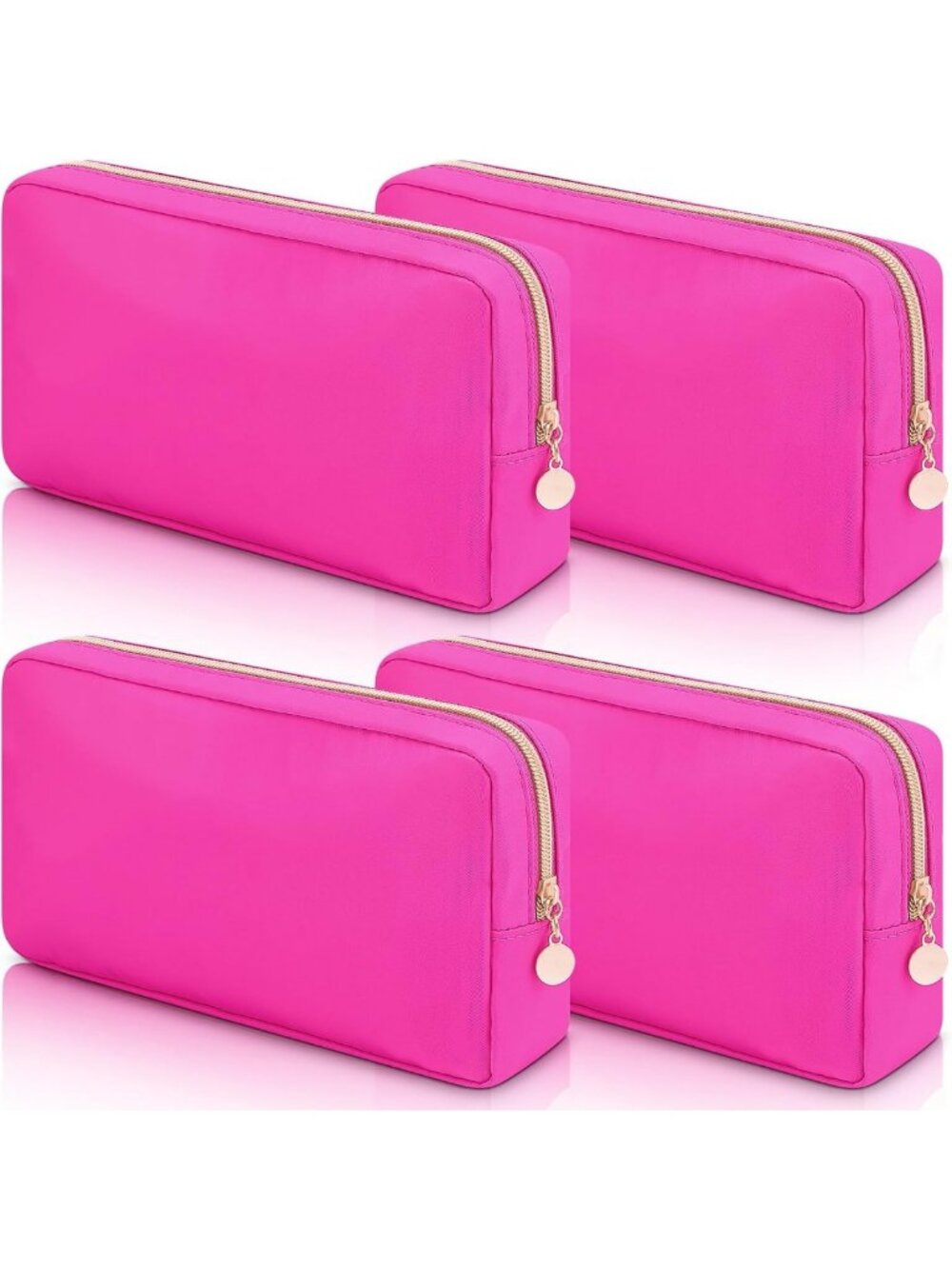 4 Pcs Waterproof Nylon Makeup Bags Set - Travel Toiletry Organizer, Hot Pink
